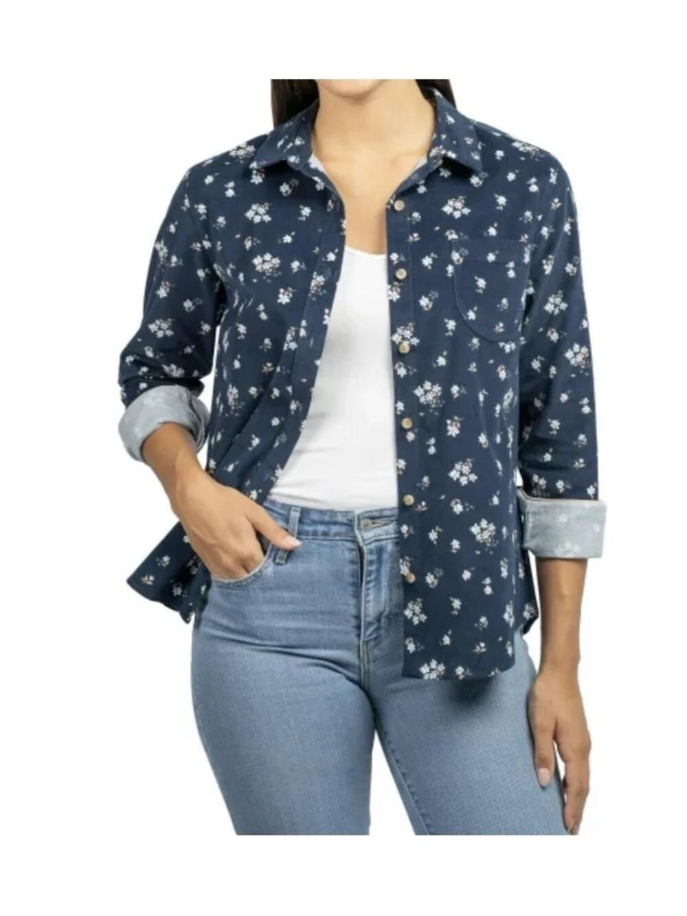 NWOT Jachs Girlfriend New York Long Sleeve Mini Corduroy Button Up Shirt Size M